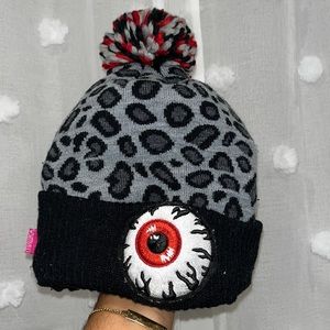 Vtg Mishka Eyeball Beanie Knit Hat Cap New Era x MNWKA Leopard Print Black Gray